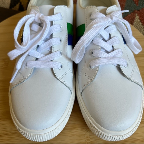 Lauren Ralph Lauren Jason II White Cow Leather Sneakers Blue/Green Stripes US8 - Picture 15 of 15